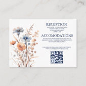 Dusty Blue en Peach Boho Wildflower QR-code Informatiekaartje (Achterkant)