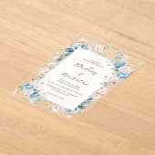 Dusty Blue en Peach Elegant Bloemen Huwelijk Acryl Uitnodigingen (Laagn)