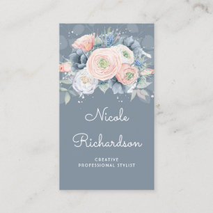 Dusty Blue en Peachy Rozen Elegant Floral Pastels Visitekaartje