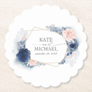Dusty Blue en Pink Floral Elegant Kartonnen Onderzetters