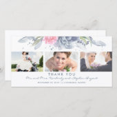 Dusty Blue en Pink Floral Weddenschap Bedankt (Voorkant / Achterkant)