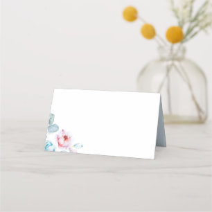 Dusty Blue en Pink Floral Wedding Place Card