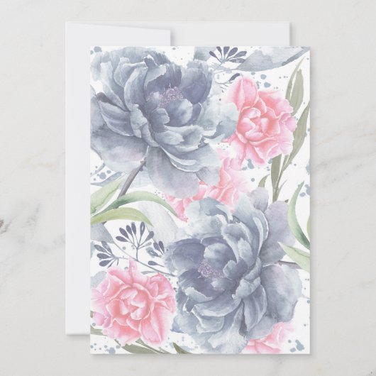 Dusty Blue en Pink Waterverf Flowers Wedding Kaart (Achterkant)