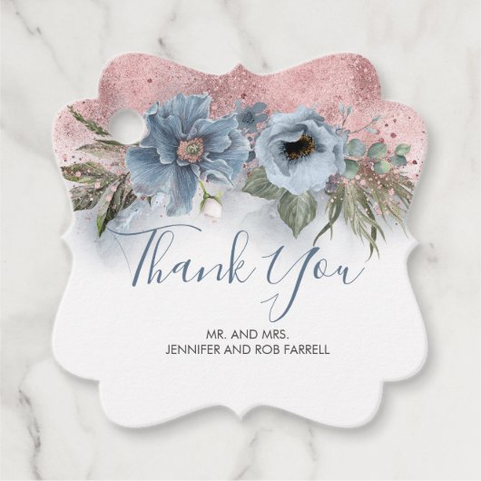 Dusty Blue en Roos Gold Bedankjes Labels (Voorkant)