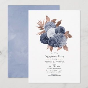 Dusty Blue en Roos Gold Floral Engagement Party Kaart
