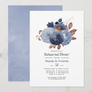 Dusty Blue en Roos Gold Floral Rehearings Dinner Kaart