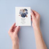 Dusty Blue en Roos Gold Floral Wedding Flyer (Hand)