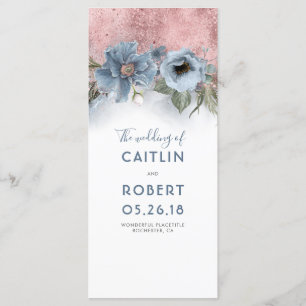 Dusty Blue en Roos Gold Floral Wedding-programma's Programma
