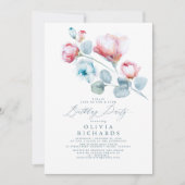 Dusty Blue en roze Romantic Floral Birthday Kaart (Voorkant)