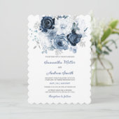 Dusty Blue en Silver bruiloft uitnodiging (Staand voorkant)