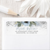 Dusty Blue en Silver Glitter Floral Trendy Etiket (Insitu)