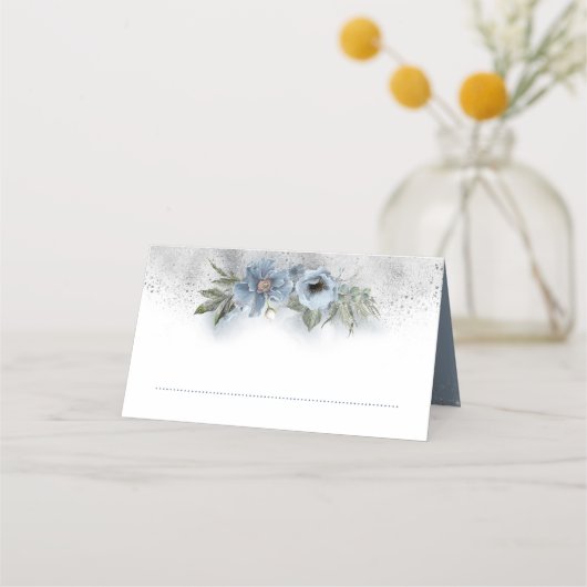 Dusty Blue en Silver Glitter Floral Wedding (Voorkant)