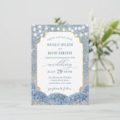 Dusty Blue en Silver Glitter Modern Floral Wedding Kaart (Staand voorkant)