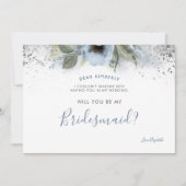 Dusty Blue en Silver wil je mijn bruidsmeisje zijn Kaart (Voorkant)