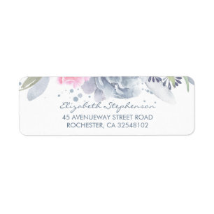 Dusty Blue en Soft Pink Waterverf Flowers Etiket