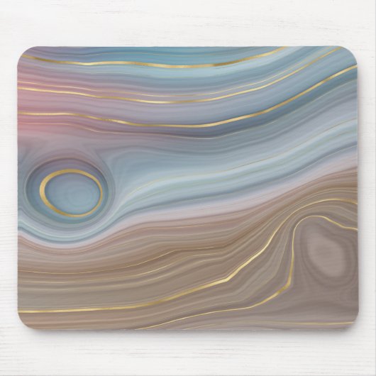 Dusty Blue en Taupe Agate Mousepad Muismat (Voorkant)