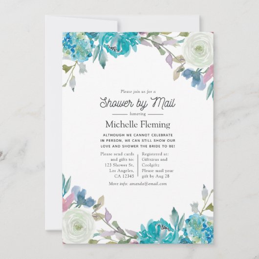 Dusty Blue en Turquoise Bloemendouche per Mail Kaart (Voorkant)