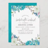 Dusty Blue en Turquoise Floral Bachelorette Weeken Kaart (Voorkant / Achterkant)