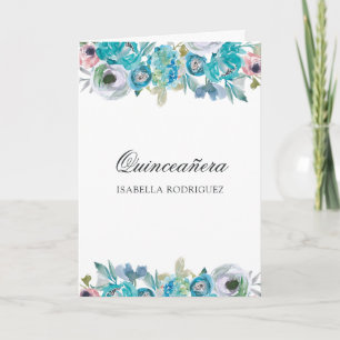 Dusty Blue en Turquoise Floral Quinceañera