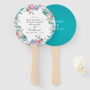Dusty Blue en Turquoise Floral Wedding Favor Handwaaier