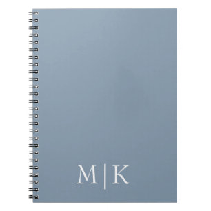 Dusty Blue en White   Modern monogram Notitieboek