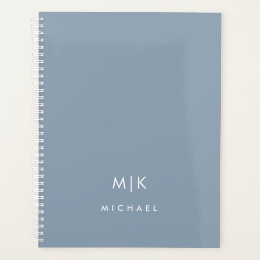 Dusty Blue en White | Modern monogram Planner (Voorkant)