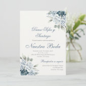 Dusty Blue Espagne Faire-part de mariage (Debout devant)