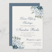 Dusty Blue Espagne Faire-part de mariage (Devant / Derrière)