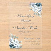 Dusty Blue Espagnol Mariage Acrylique invitation (Recto)