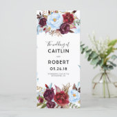 Dusty Blue et Bourgogne Floral Wedding Programmes (Debout devant)