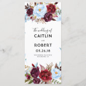 Dusty Blue et Bourgogne Floral Wedding Programmes (Devant)