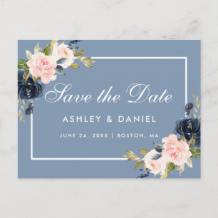 Dusty Blue et faire-part floral rose blush
