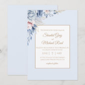 Dusty Blue et Gold Floral Faire-part de mariage (Devant / Derrière)