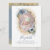 Dusty Blue et Gold Photo Faire-part de naissance b (Devant / Derrière)