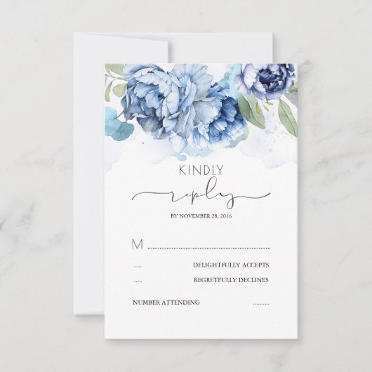 Dusty Blue et les fleurs de marine mariage RSVP (Devant)