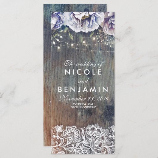 Dusty Blue et Maroon Floral programmes de mariage (Devant / Derrière)