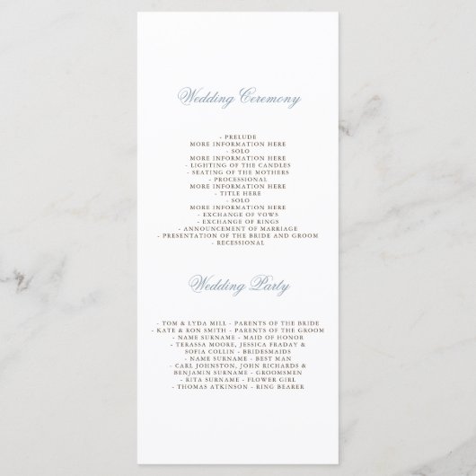 Dusty Blue et Mauve Floral Wedding Programmes (Dos)