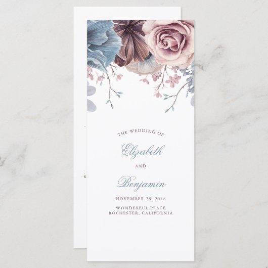 Dusty Blue et Mauve Floral Wedding Programmes (Devant / Derrière)