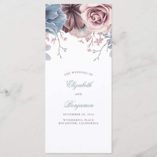 Dusty Blue et Mauve Floral Wedding Programmes (Devant)