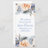 Dusty Blue et Peach Floral Wedding Programmes (Devant / Derrière)
