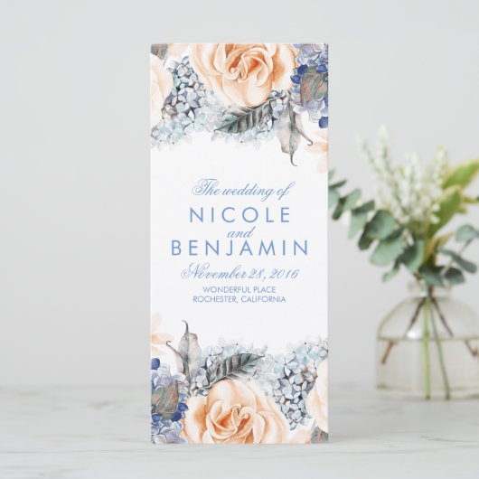 Dusty Blue et Peach Floral Wedding Programmes (Debout devant)