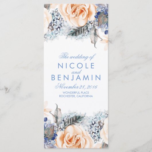 Dusty Blue et Peach Floral Wedding Programmes (Devant)