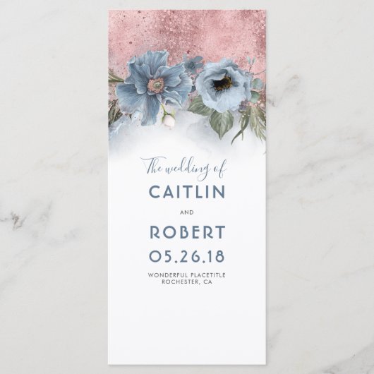 Dusty Blue et Rose Gold Floral programmes de maria (Devant)