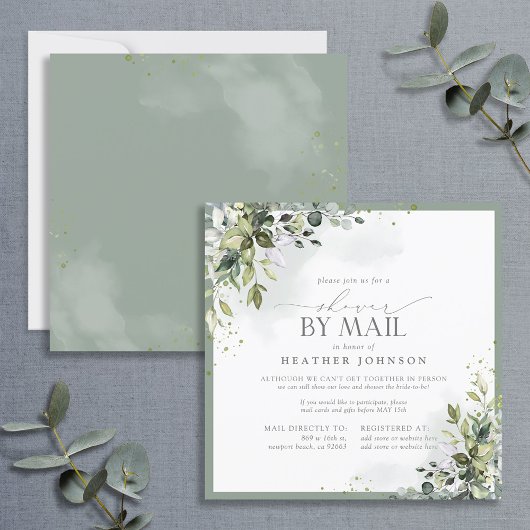 Dusty Blue Eucalyptus Botanical Shower Mail Kaart