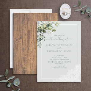 Dusty Blue Eucalyptus Botanical Wood Weddenschap Kaart