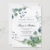 Dusty Blue Eucalyptus Couples Invitations de douch (Devant)