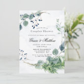 Dusty Blue Eucalyptus Couples Invitations de douch (Debout devant)