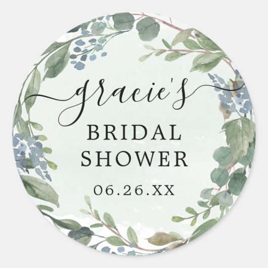 Dusty Blue Eucalyptus Envelop Favor Stickers (Voorkant)