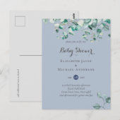 Dusty Blue Eucalyptus Greenery BABY SHOWER Invites Briefkaart (Voorkant / Achterkant)