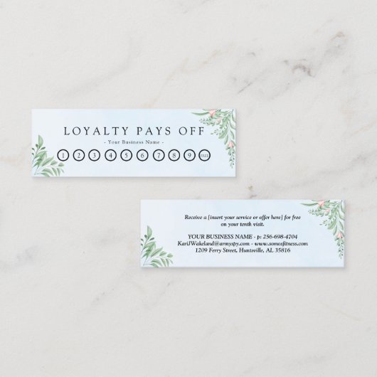 Dusty Blue Eucalyptus Greenery Loyalty Punch Card (Voorkant / Achterkant)